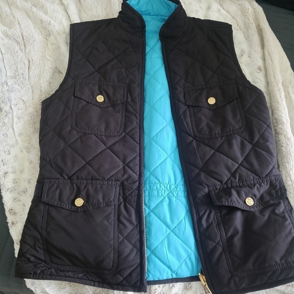 RALPH LAUREN WOMEN EQUESTRIAN REVERSIBLE QUILTED VEST BLACK TURQUOISE SM… - Picture 1 of 15